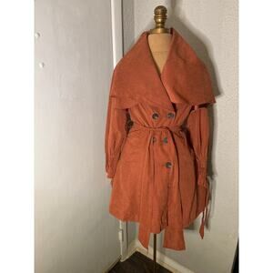 Brown Double Breasted Capelet Trench Coat S NEW Classic Retro Glam Preppy Retro